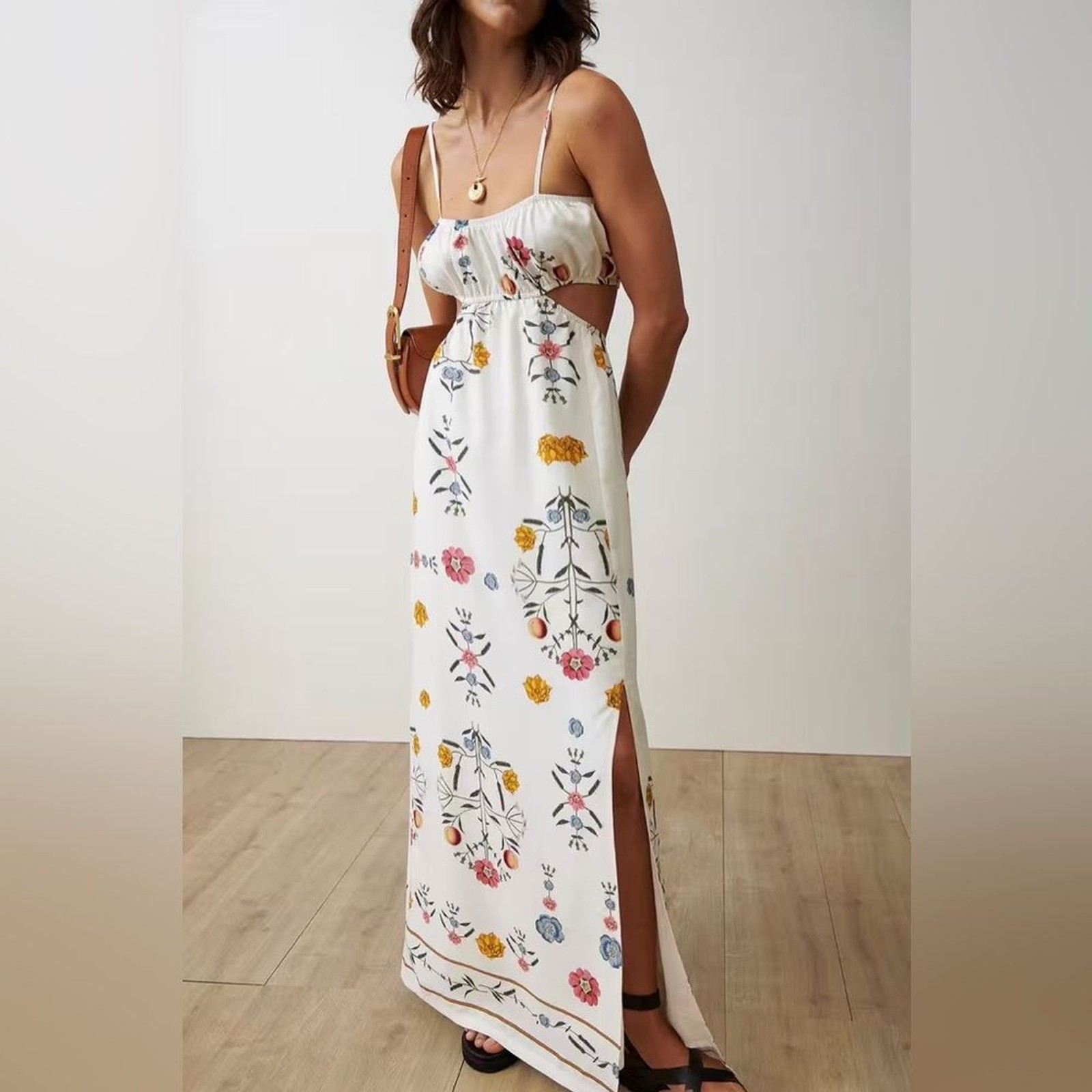 Sancia The Corta Cut Out Cotton Linen Maxi Dress NWT Women Dress Size Small