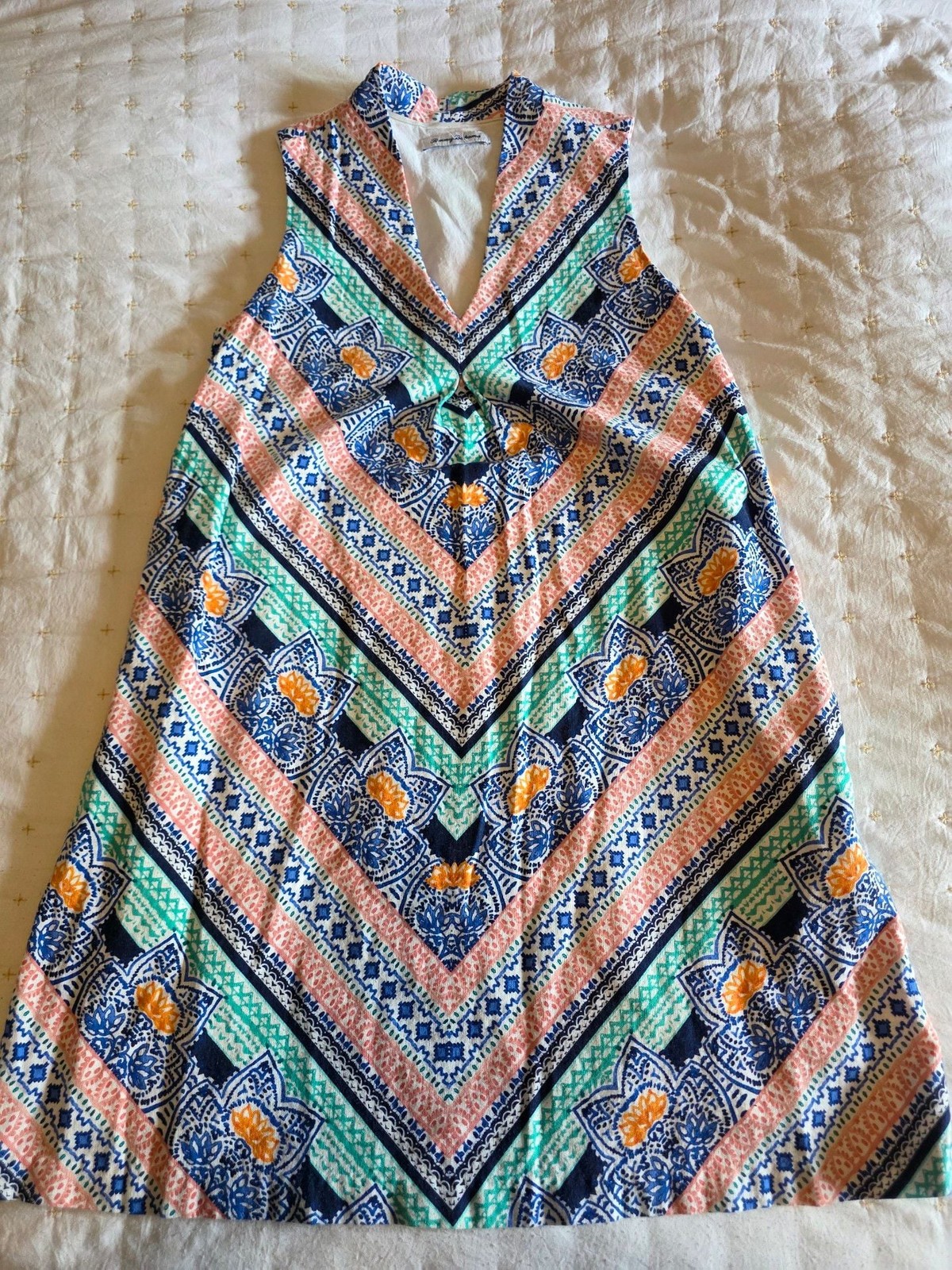 Tommy Bahama The Grand Isle Linen Blend Geometric V-Neck Shift Dress