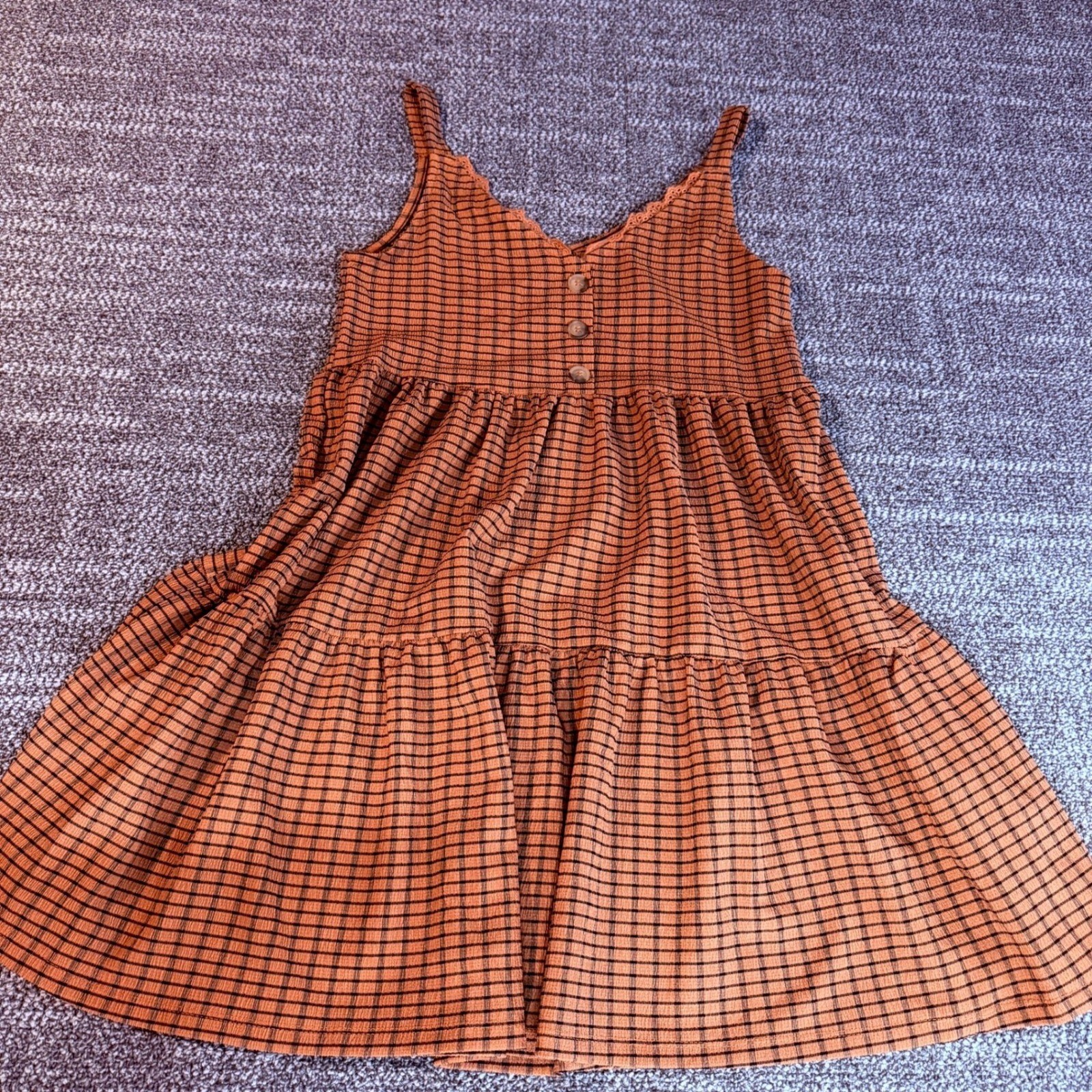 Blu Pepper Rust Brown Tiered Babydoll Mini Dress Small Cottagecore Boho NWT