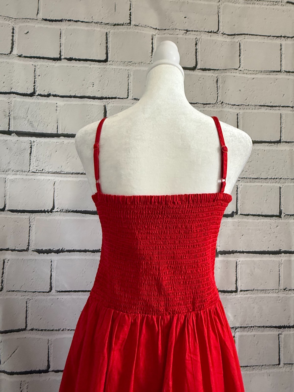 NWT Sim & Sam Red Cotton Maxi Dress Smocked Back Pockets Size M