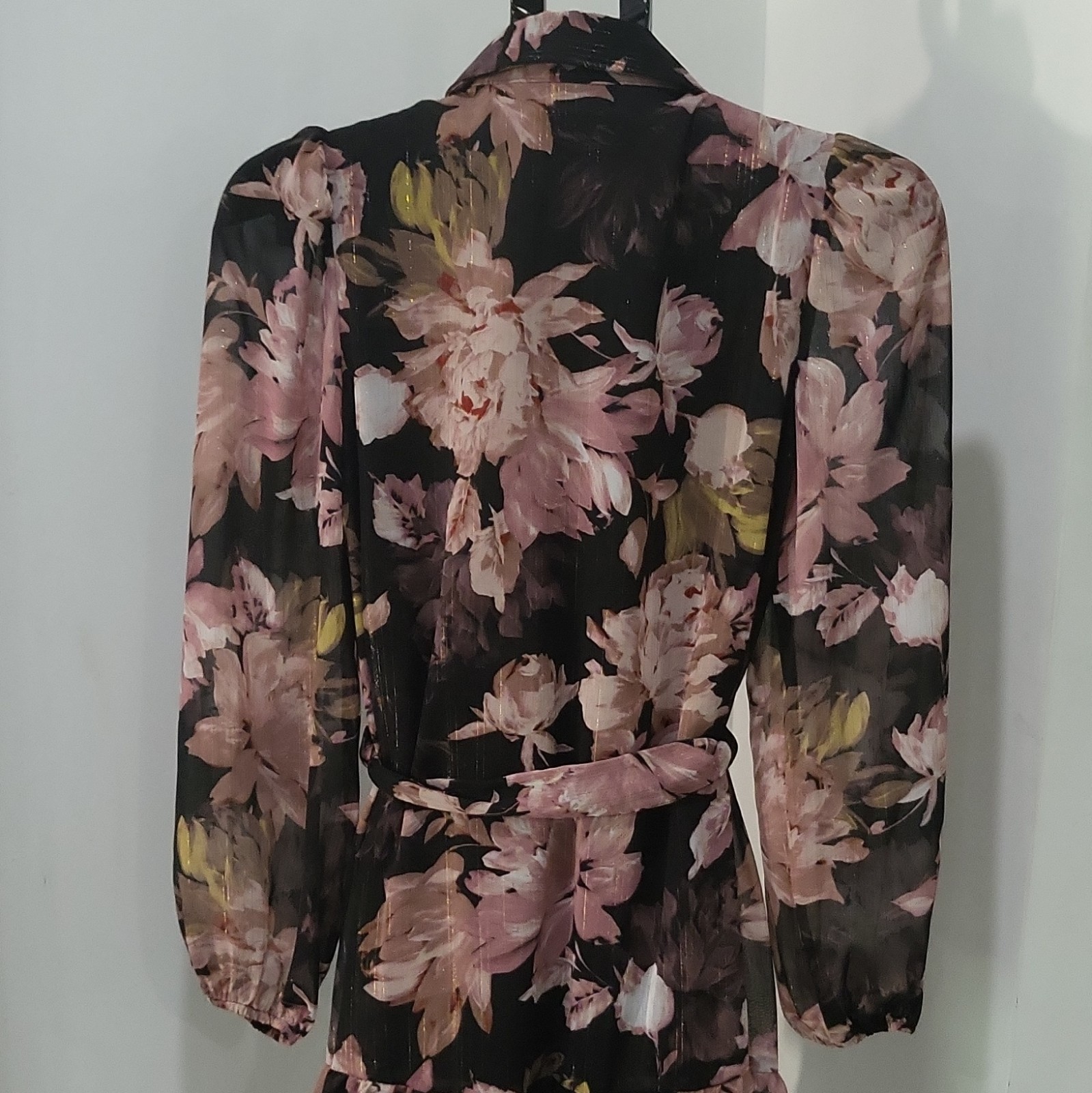 Anne Klein Floral Chiffon Collared Button Front Long Sleeve Belted Dress 2