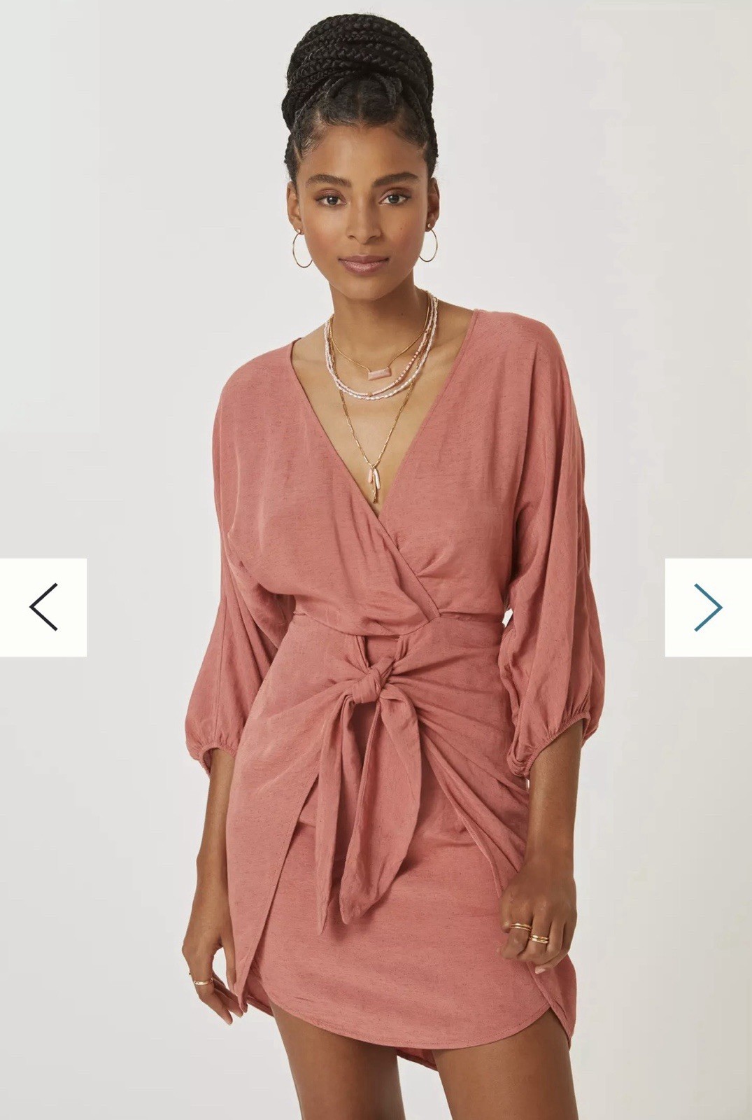 Anthropologie Puff Sleeve Faux Wrap Mini Dress Open Back Linen Blend Size 4
