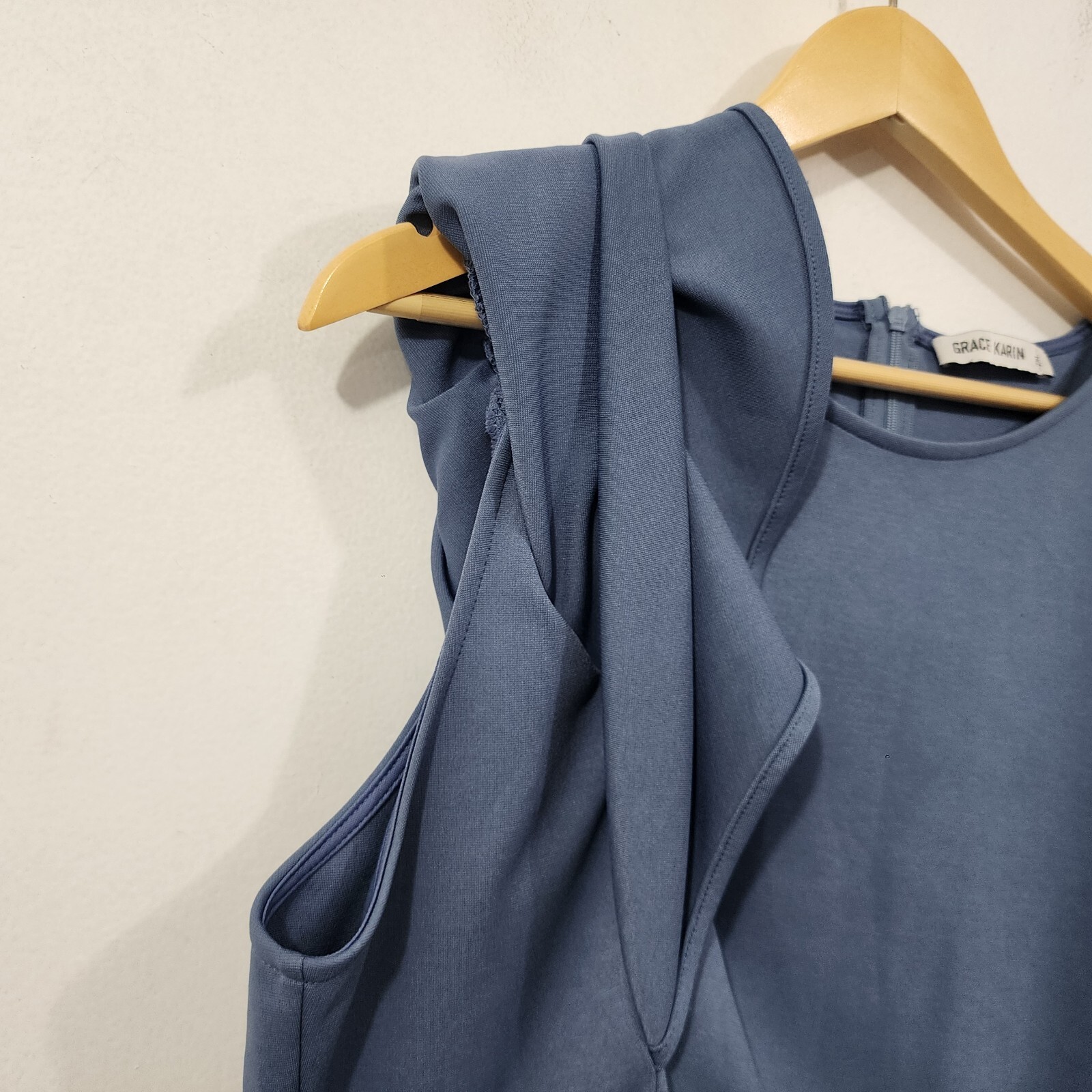 GRACE KARIN 3/4 Ruffle Sleeve Work Party Pencil Dress Blue Gray Plus Size 2XL