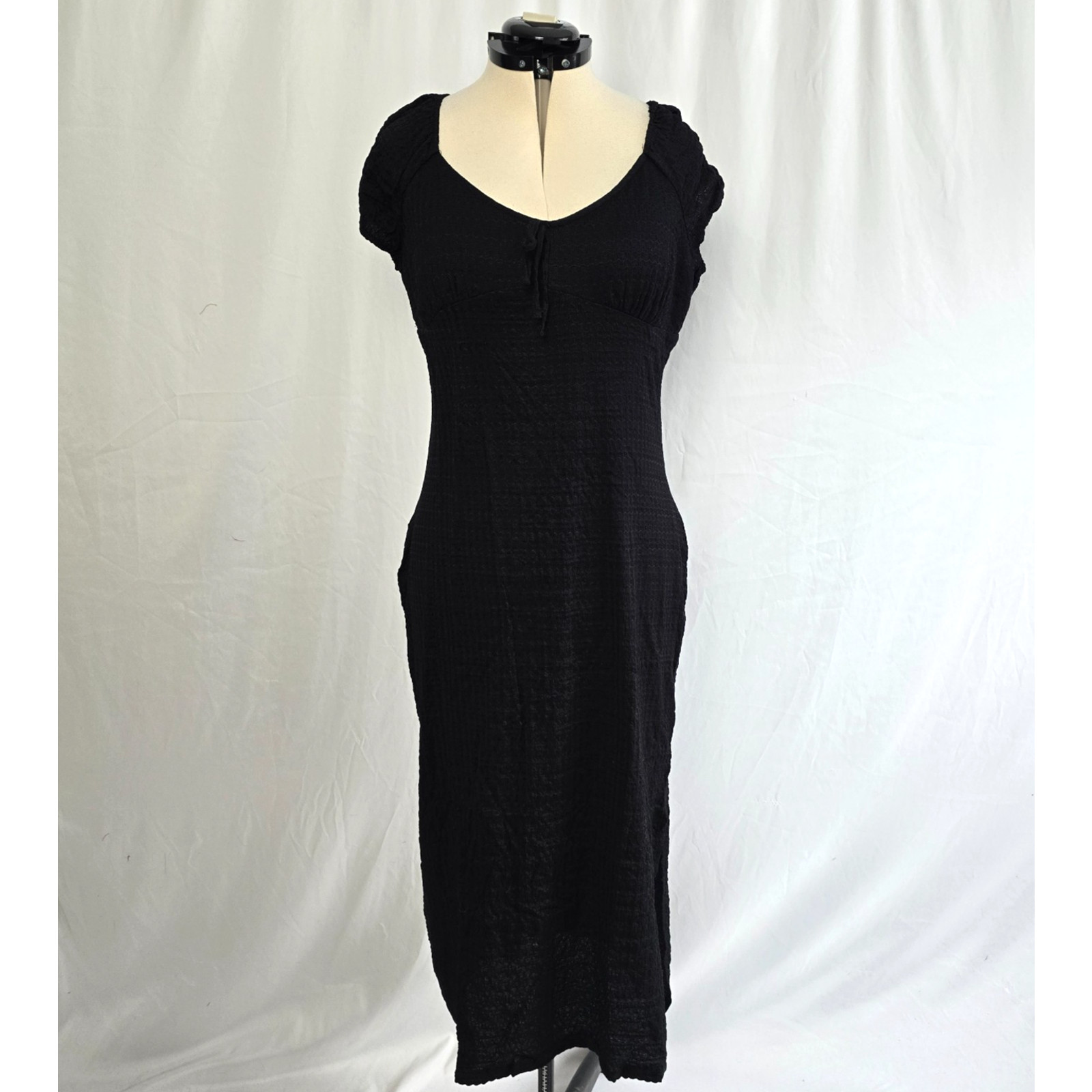No Comment Knit Dress Women’s 2X Black Cap Sleeve Lined V-Neck NWT