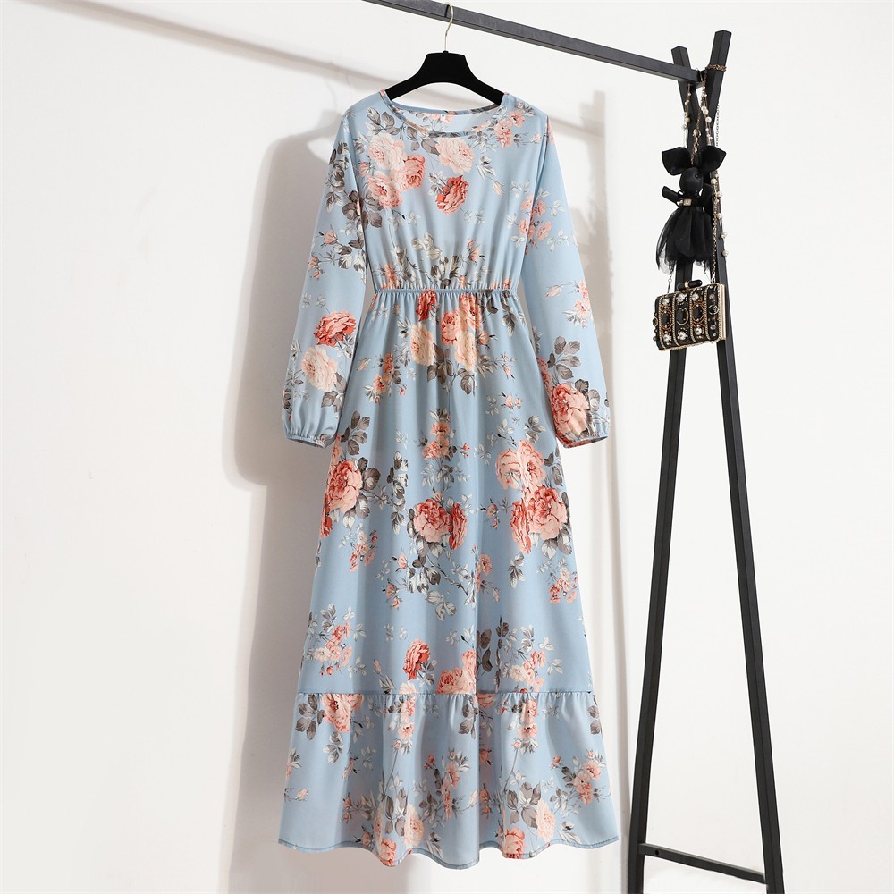 Spring summer Women Maxi dress Long sleeves Printed–L–Chest: 42 inches