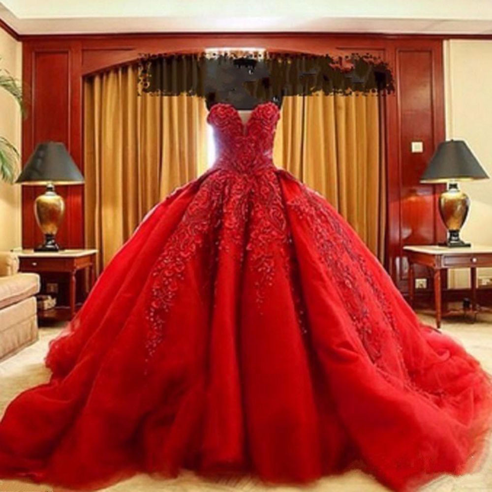 Plus Size Red Quinceanera Dress Strapless Lace Evening Party Long Prom Ball Gown