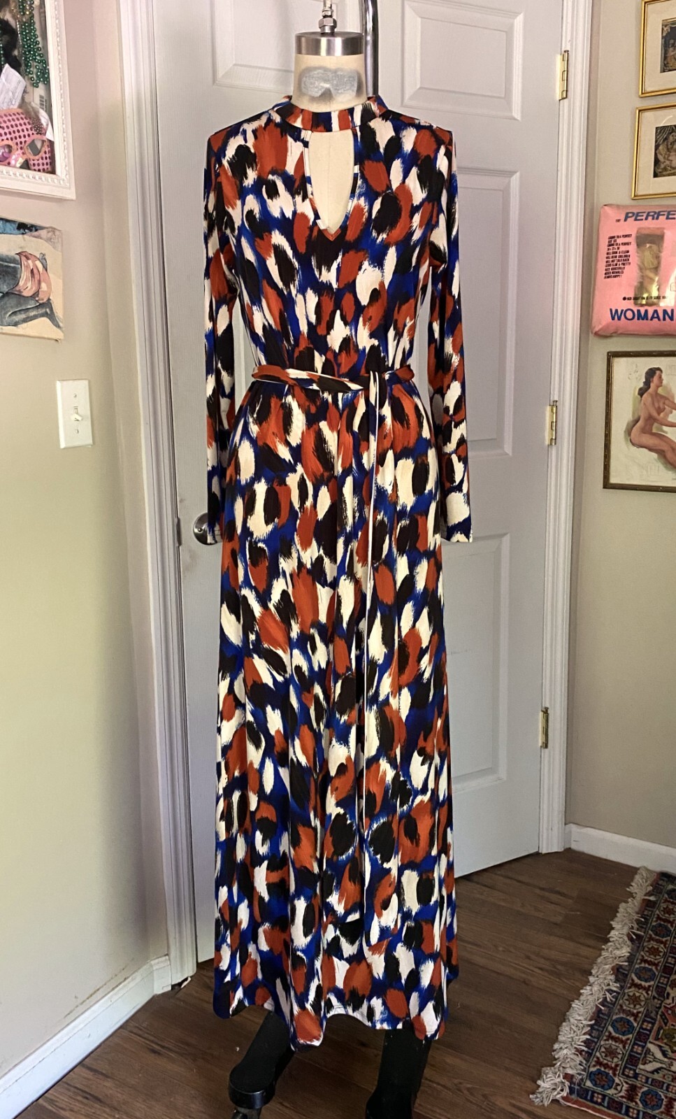 VENUS Abstract print Keyhole halter Neck Belted MAXI Cocktail Dress *SMALL*
