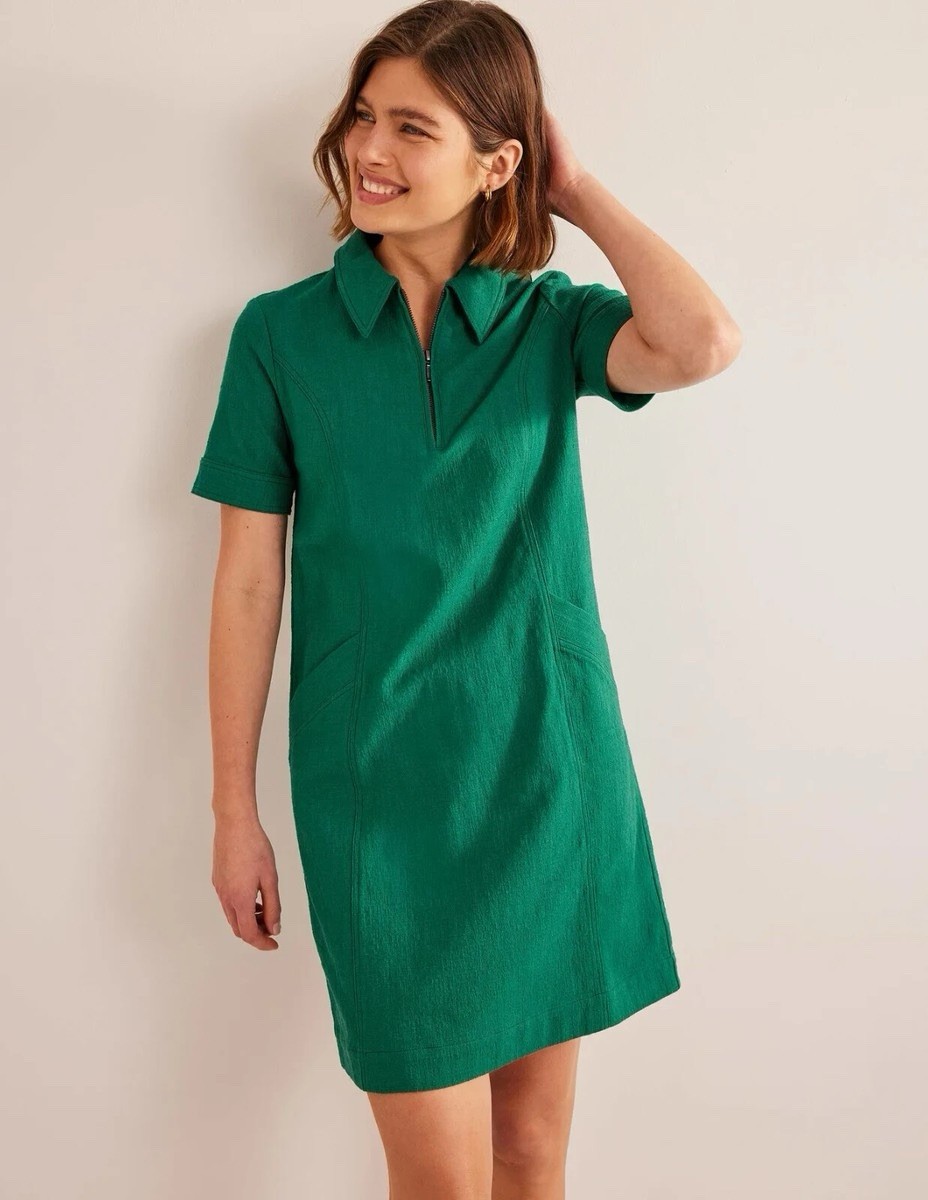Boden Green Zip Front Shift Dress Mini 10 L Tall