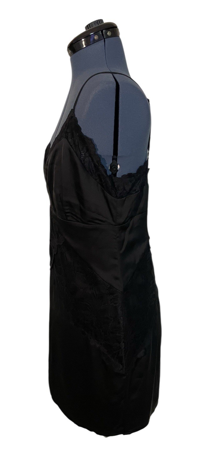 Guess Womens Black Lace Satin Mini Slip Dress Romantic Sexy Bodycon Y2K 90s L