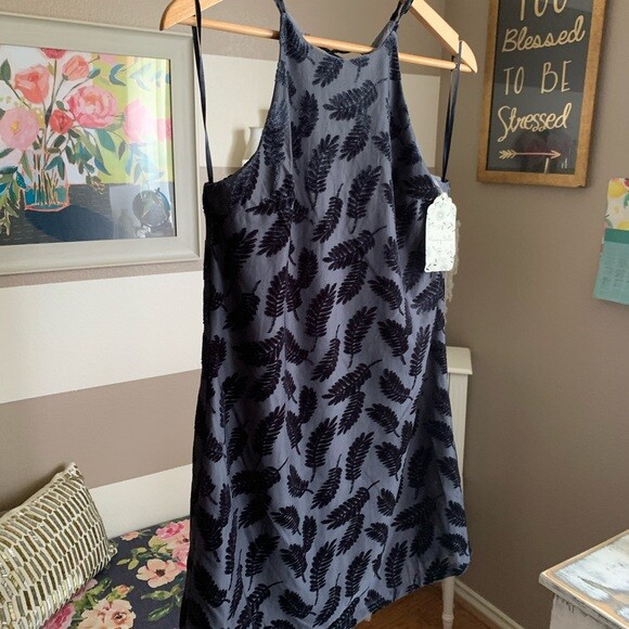 Honey Belle blue leaf halter dress size small back lace up mini dress