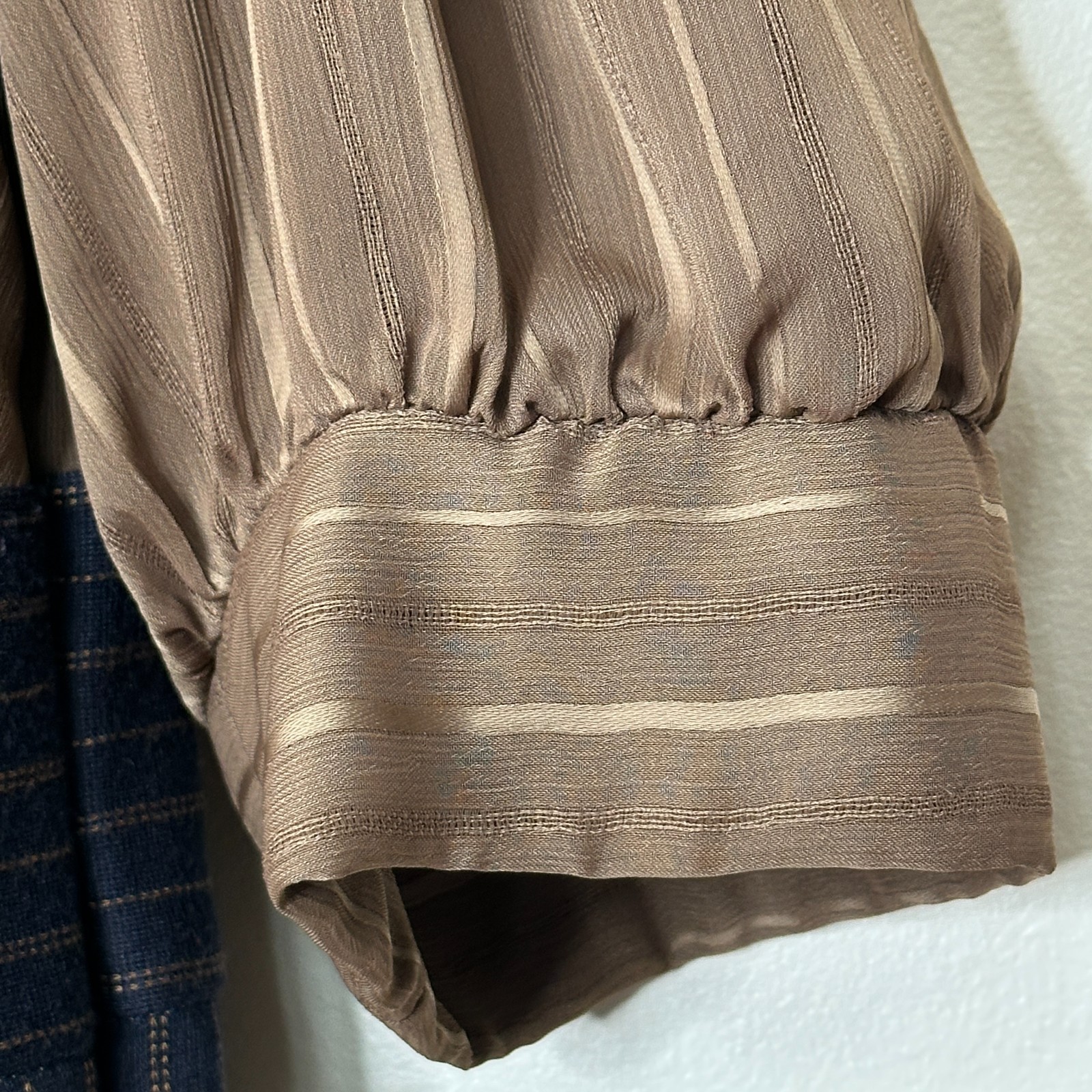 Rabbit Rabbit Rabbit Designs Tan Navy Pinstripe Balloon Sleeve Dress Women’s 8