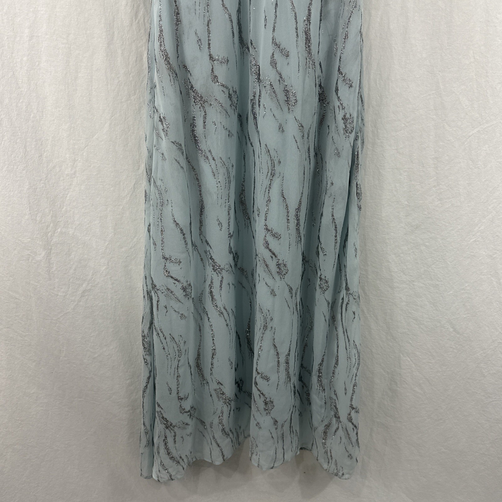 Bruuns Bazaar Blue Silver Metallic Flutter Sleeve Maxi Dress Womens Sz 36 Formal