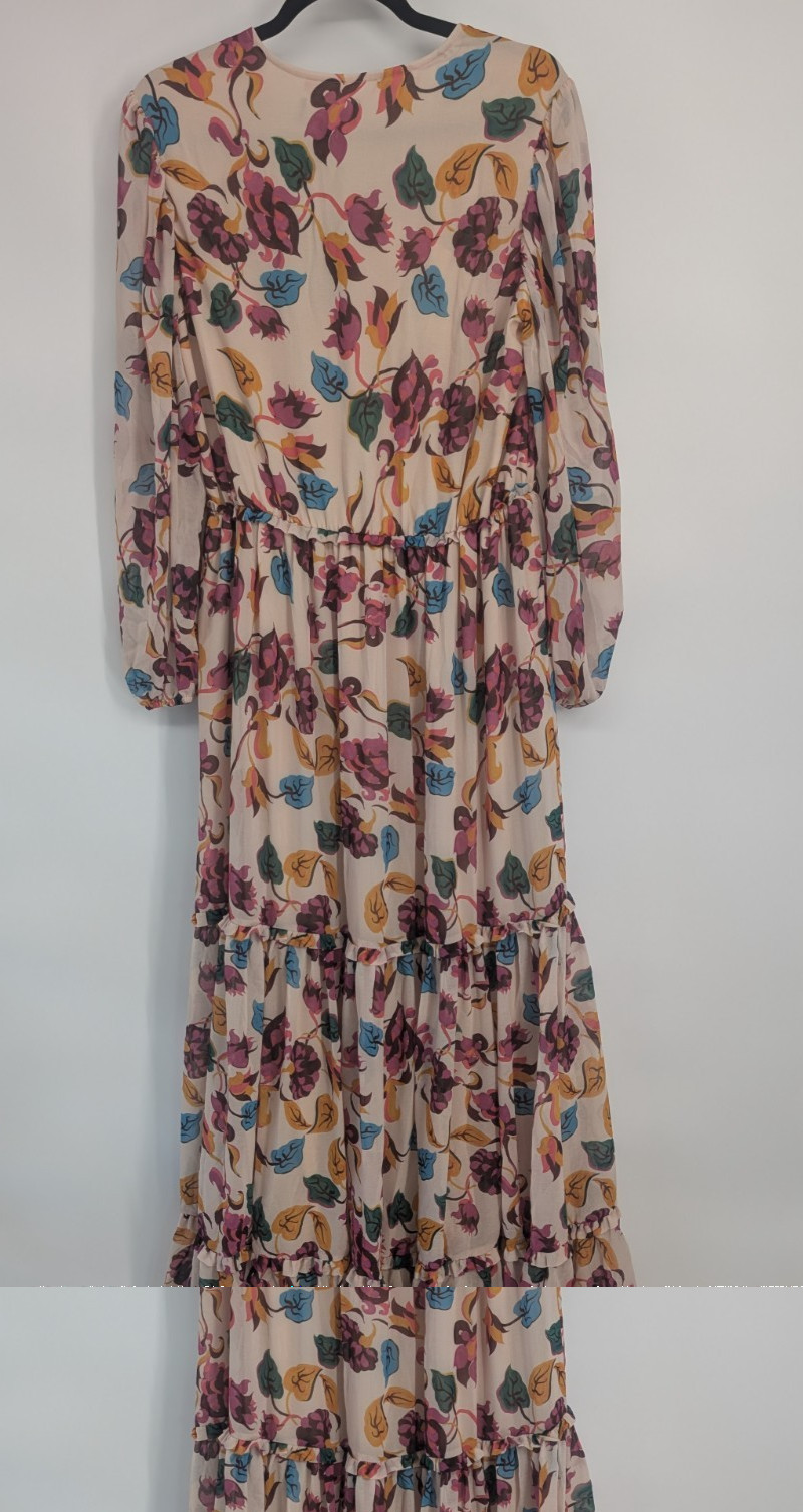 NWT Saloni Nina Tiered Floral Long-sleeve Maxi Dress Sz US10 Ivory #9M604