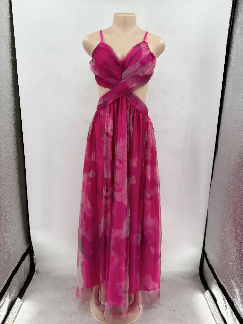 Watercolor Chiffon Maxi Dress Flowy Boho Evening Dress Prom Wedding Guest Dress/