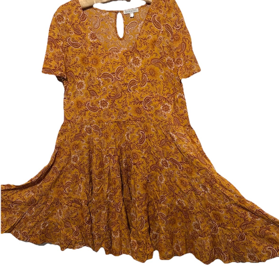 Patrons Of Peace Dress S Cute Orange Paisley Floral Flowy Rayon Boho Hippie Mini