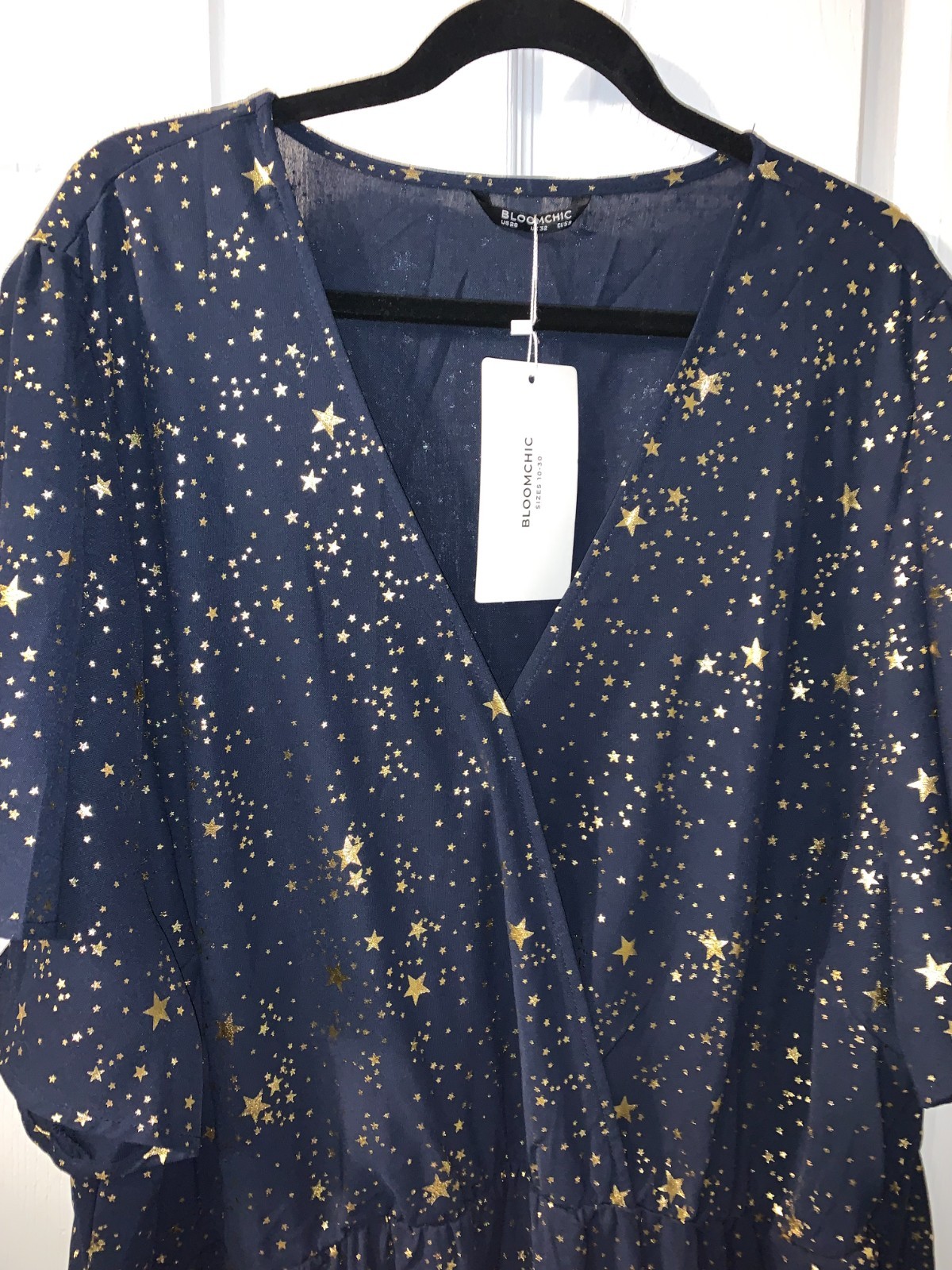 Bloomchic Womens Whimsigoth Celestial Gold Stars Maxi Dress Plus Size 28 Navy