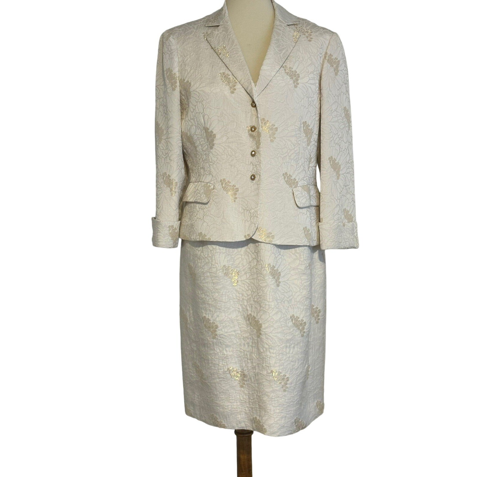 Ivory Gold Sheath Dress Jacket. SZ 12 Silk Metallic. Special Occn 2nd Wedding