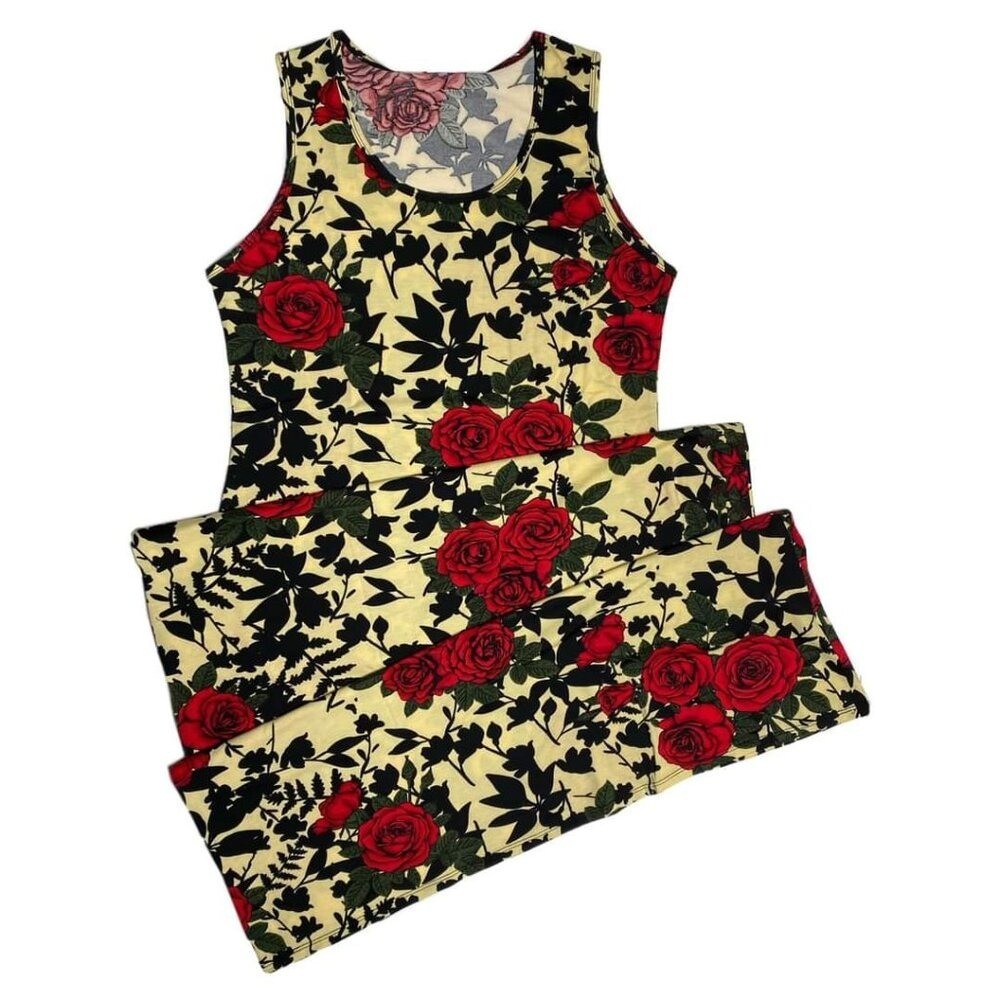 NEW XL LuLaRoe Dani Dress Floral Red Beige Rose Sleeveless Tank Beach Pool Maxi