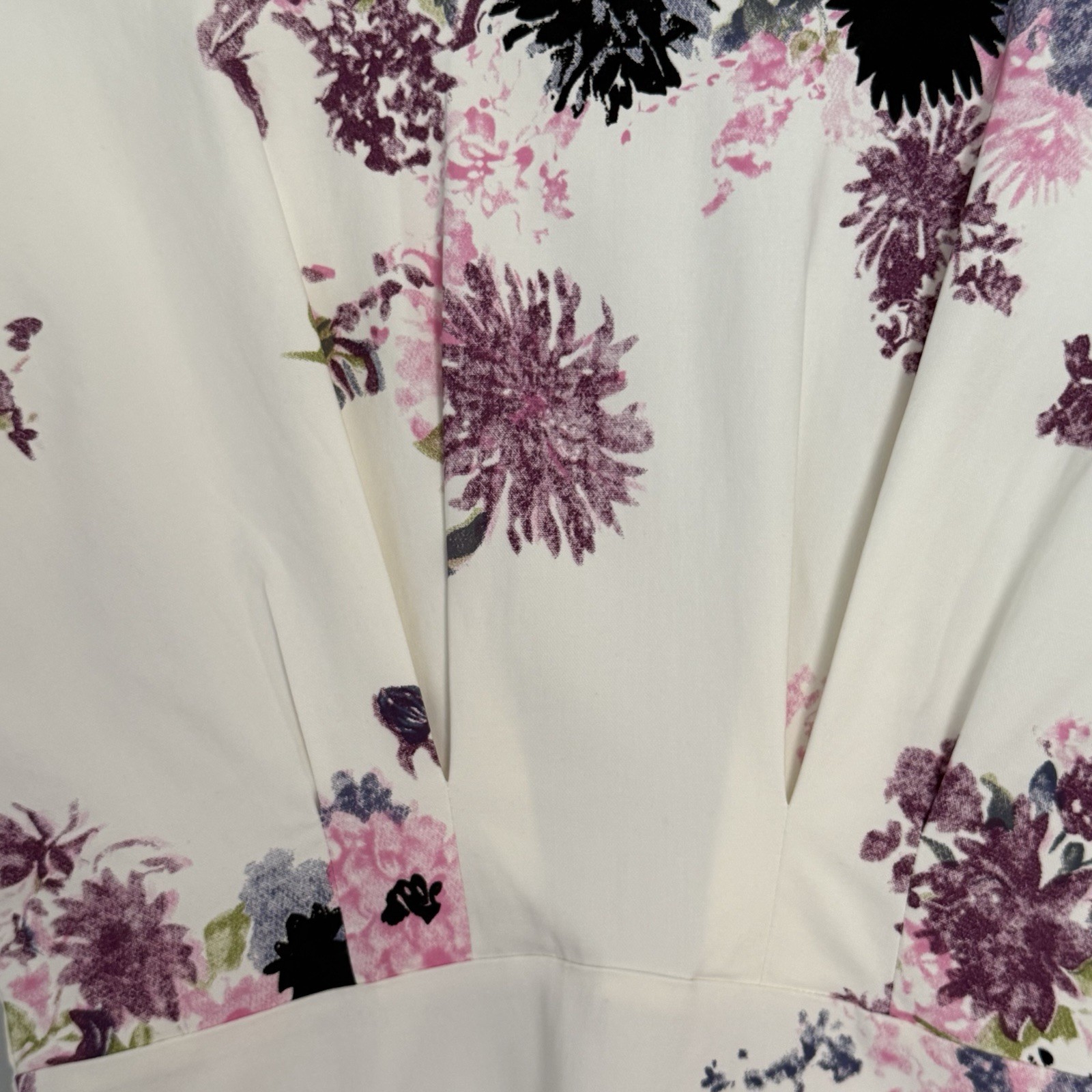 Gown Town Floral Sheath Knee Length Dress White Purple Floral Short Sleeve Large