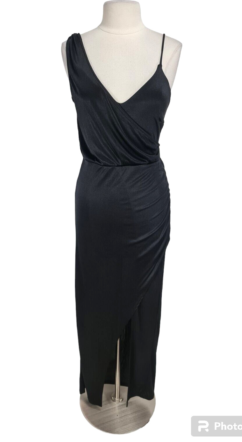 bebe Womens Wrap Top Surplice Dress Size S Front Slit One Shoulder Knit Stretch