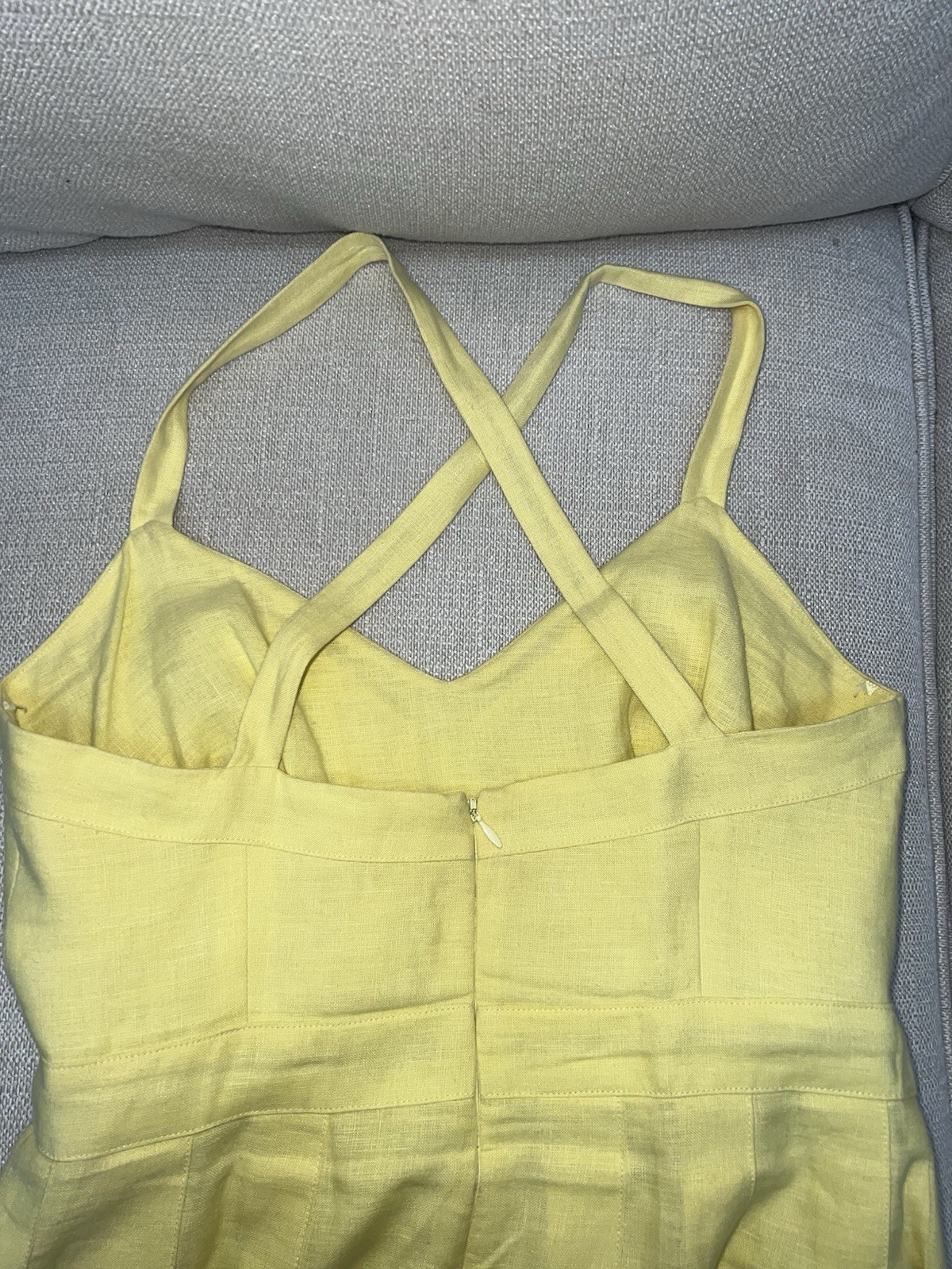 Milly Size 10 Light Yellow Linen Fit & Flare Knee Length Dress New Without Tags