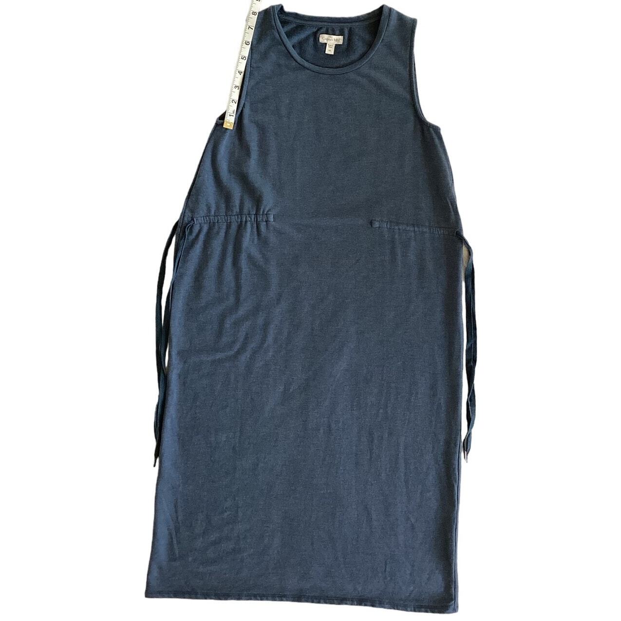 Garnet Hill Stretch TENCEL Jersey Knit Side Tie Sleeveless Midi Dress Blue XS