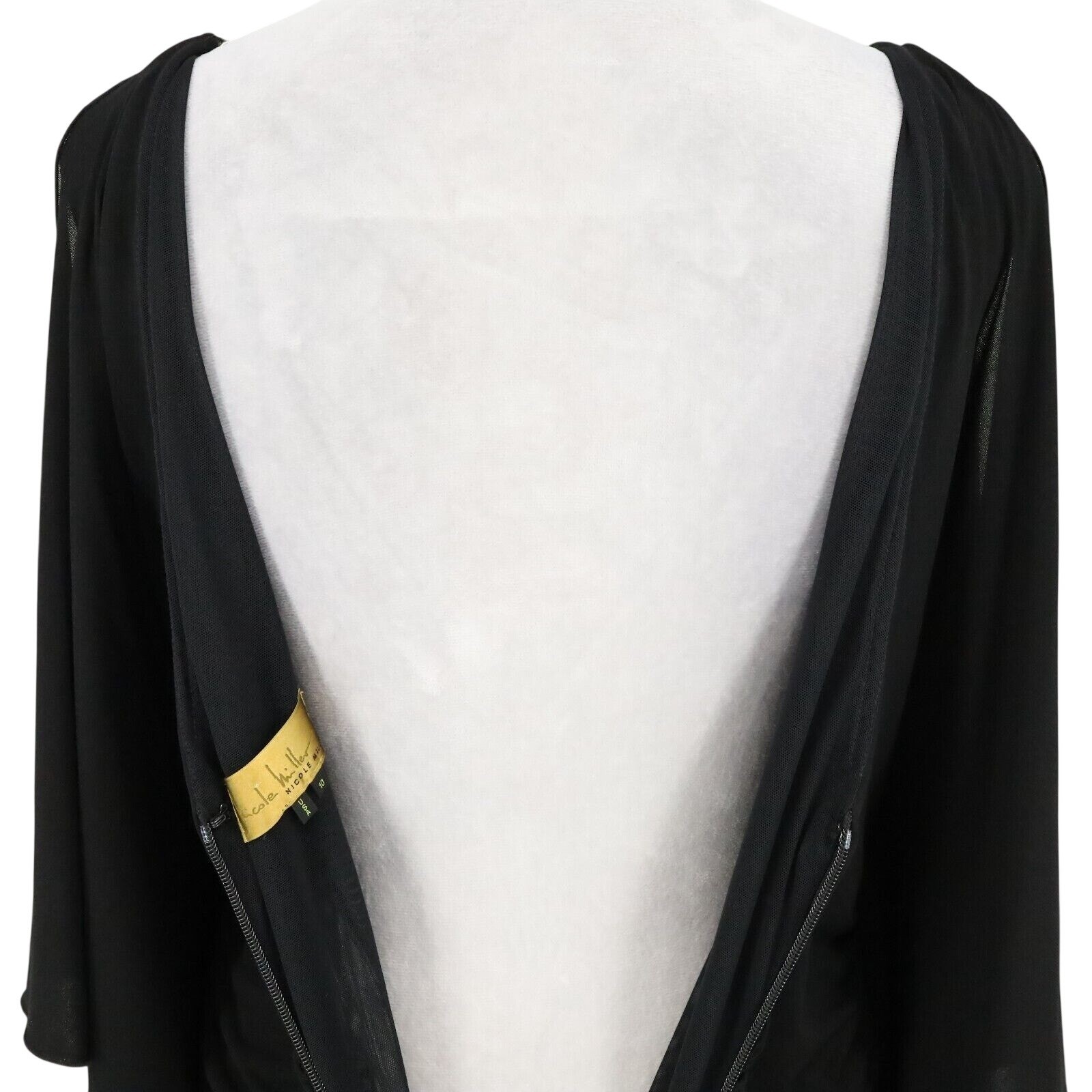 Nicole Miller Gown Womens 10 Black Maxi Ruched Lined Dress Low Back Zip Formal