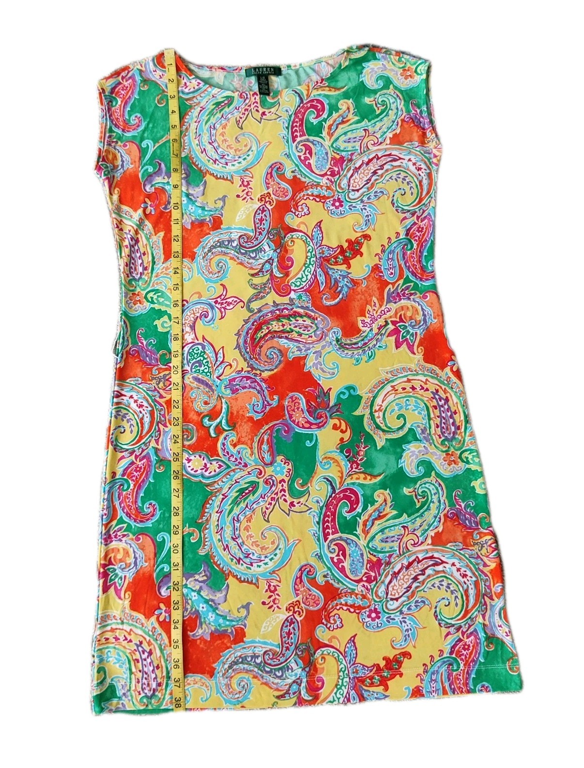 LAUREN RALPH LAUREN SZ L/G Bright Colors Belted Stretchy Sheath Jersey Dress