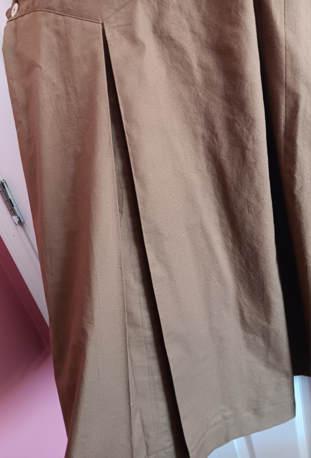 Womens Adjustable Maternity Jumper Pinafore 40s Style Midi Length Brown Sz Small