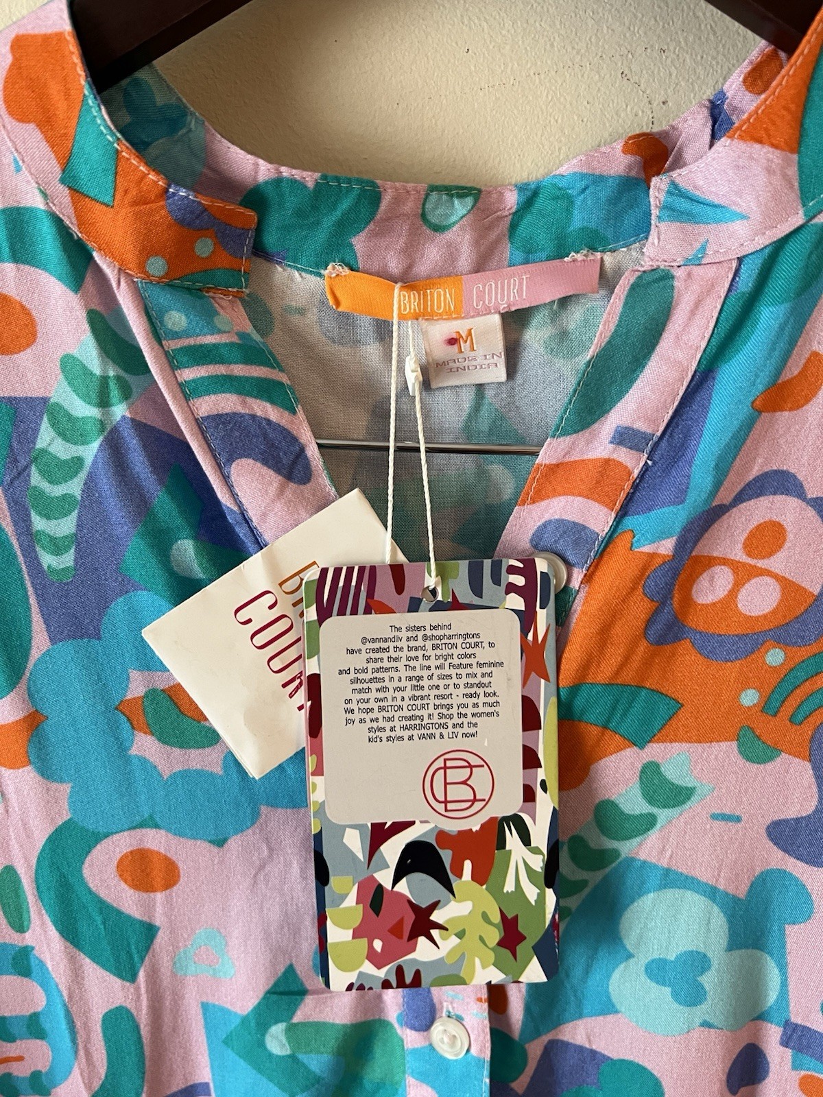 Briton Court NEW Pink Abstract Printed Button Front Mini Dress Size Medium