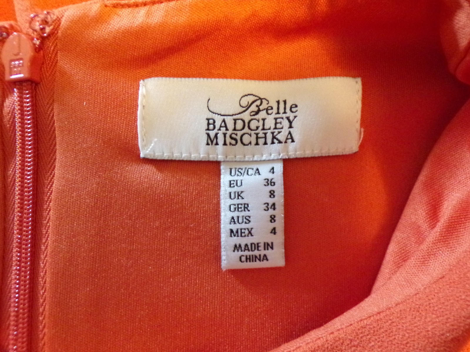 Belle Badgley Mischka Dress Devin Stretch Crepe Short Sleeve Orange Size 8