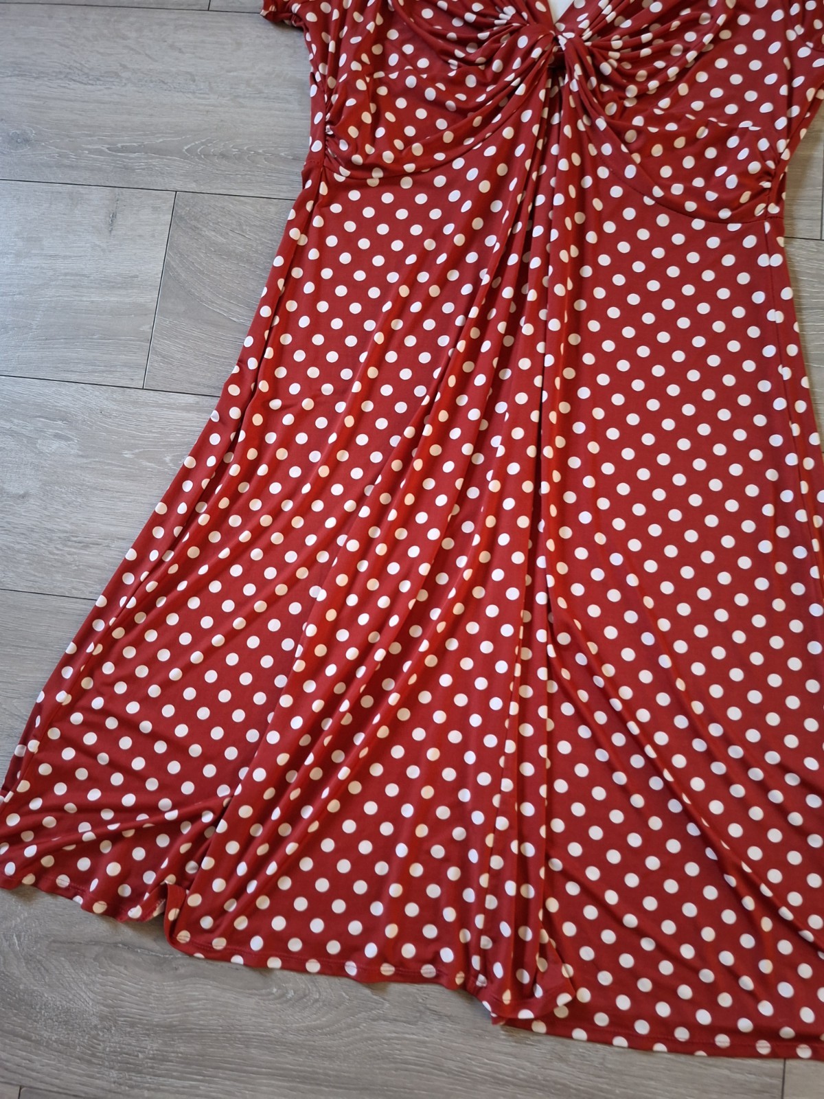 Rosa Rosa Red & White Spotted Stretch Midi Dress Flared Ruched Smart Casual UK16