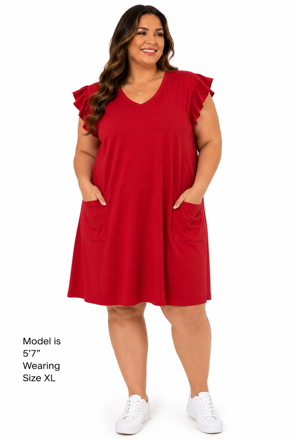 New Women’s Unbranded Red T-Shirt Dress with Pockets – Flutter Sleeve – XL