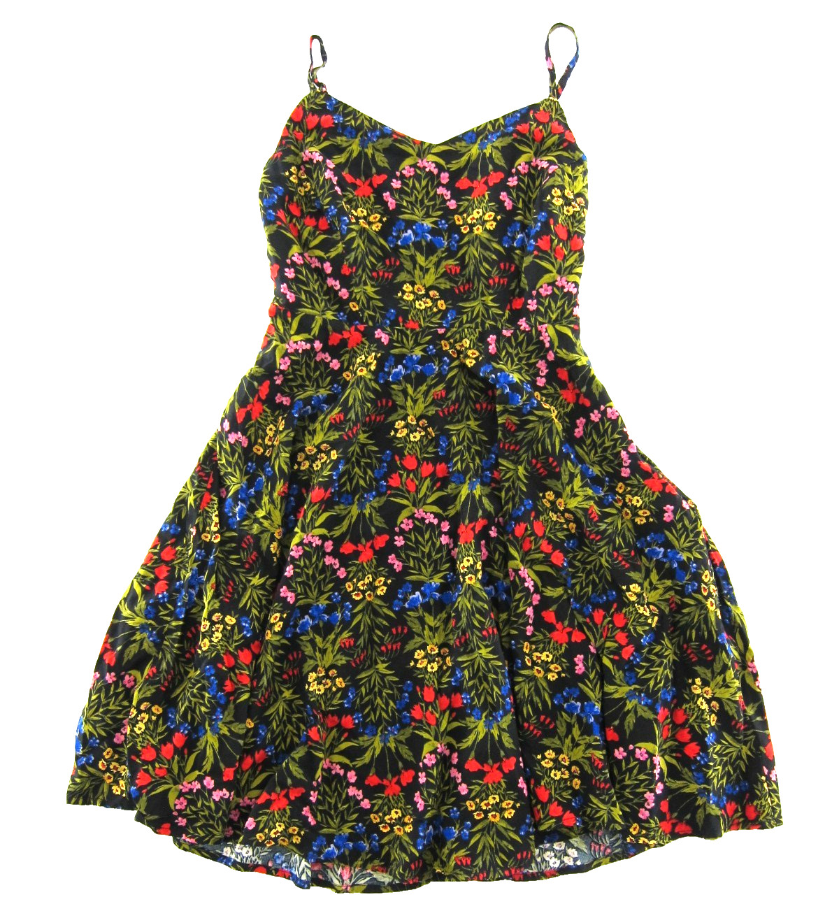 Old Navy 100% Rayon Black Pink Blue Red Yellow Floral Tank Sun Dress XS TP