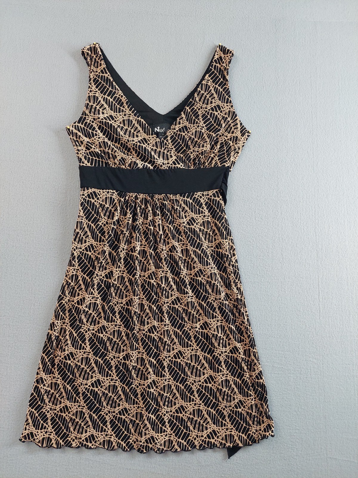 Next Up Women Dress S Black Abstract Print Sleeveless V Neck Empire Waist A Line