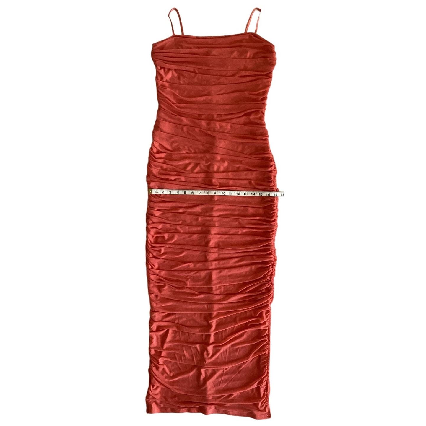 Venus Ruched Mesh Fitted Bodycon Maxi Dress Coral L