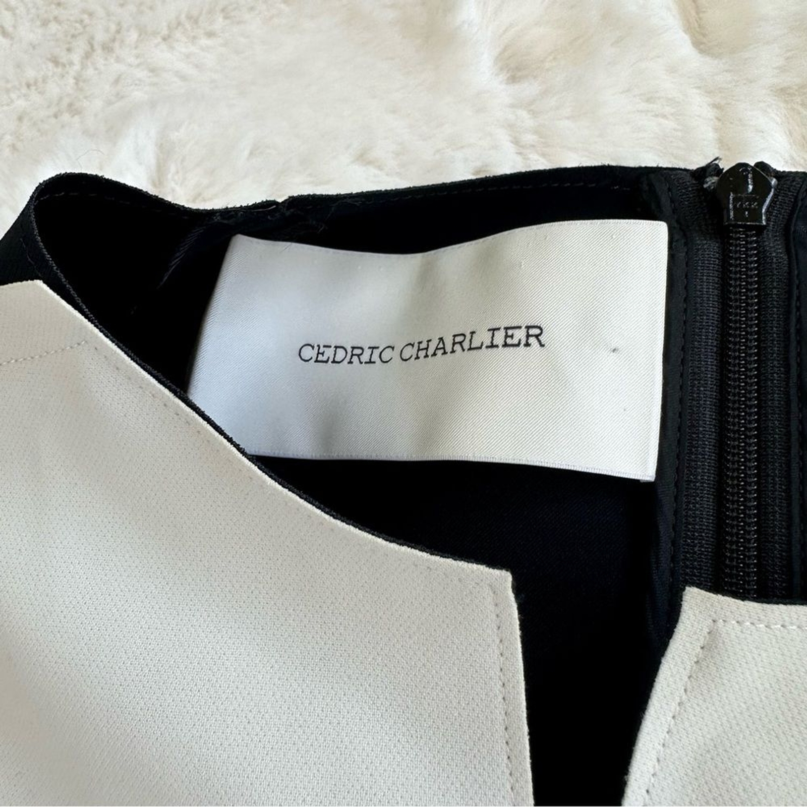Cédric Charlier Designer Colorblock Asymmetrical Black & White Shift Dre…