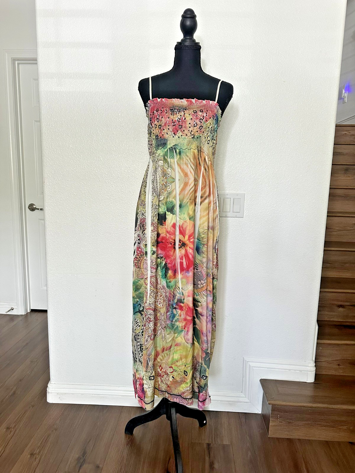 Anthropologie Lapis Smocked Strapless Floral Dress One Size XS S M Multicolor