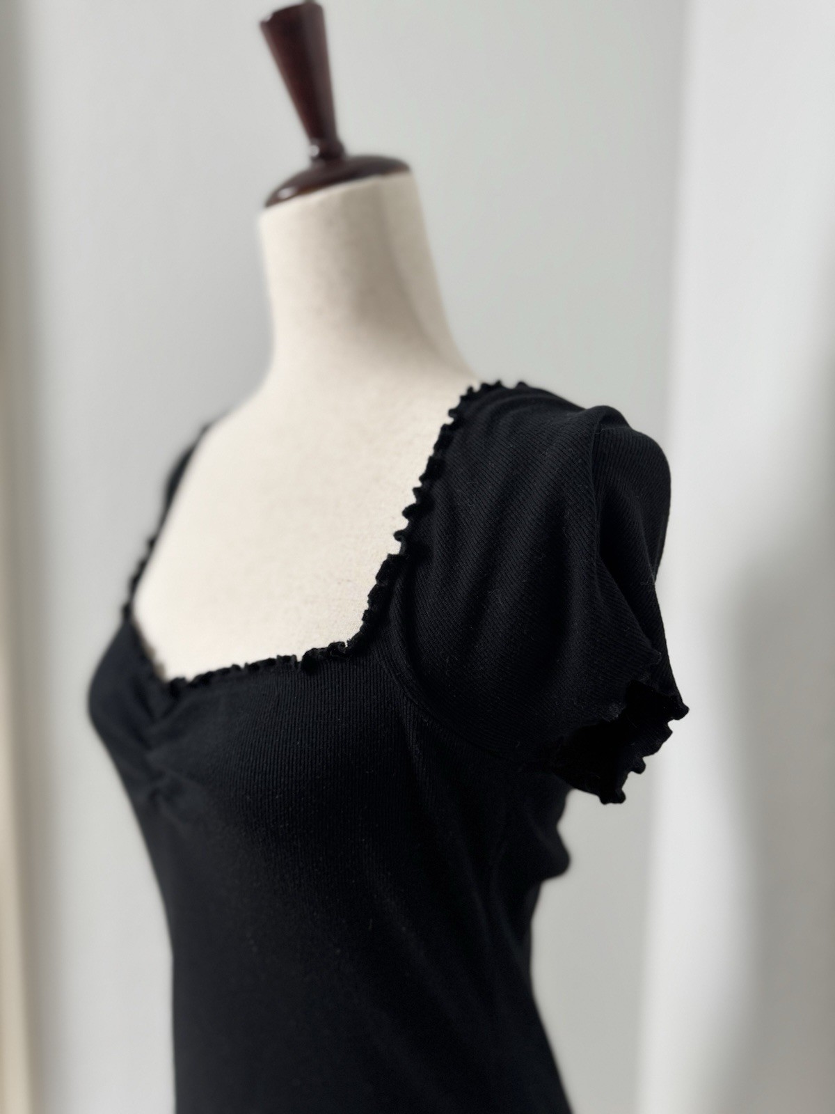 Abound Lettuce Edge Black Dress Cotton Blend Jersey Stretch Ribbed Women M