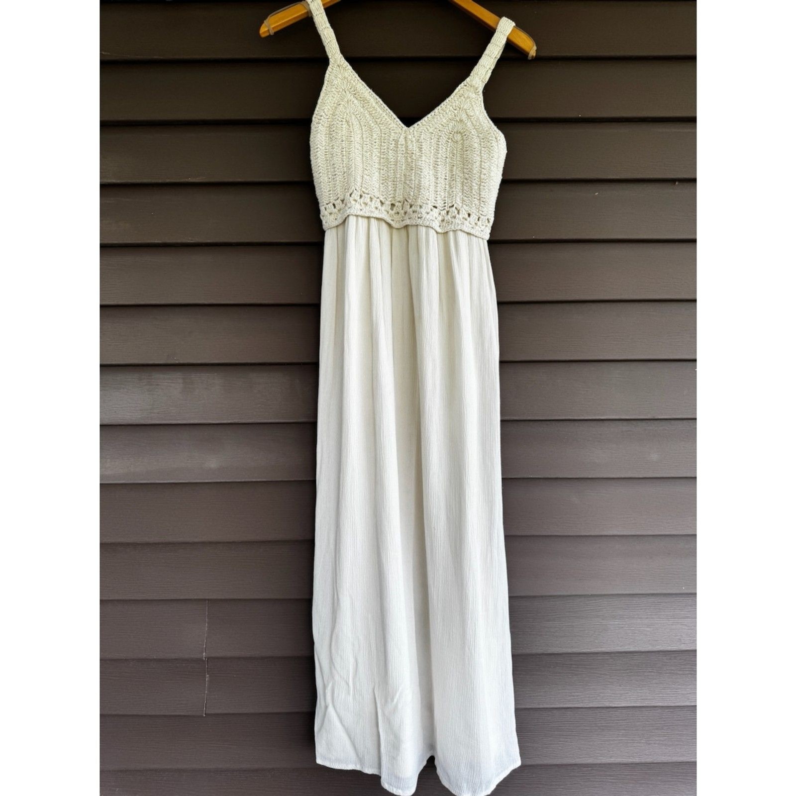 Sincerely Jules Crochet Top Maxi Dress Cream Oatmeal Boho Cottagecore Medium
