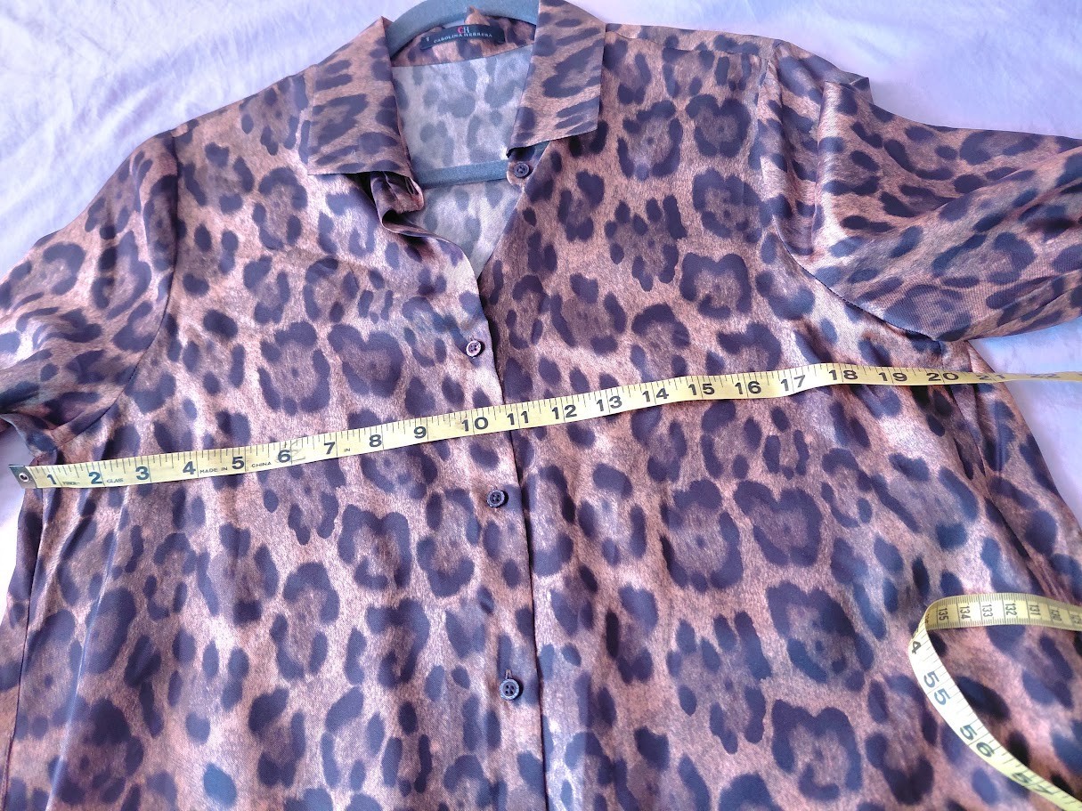 Carolina Herrera 100% silk Animal Print Brown Dress size US 14 L XL With Belt