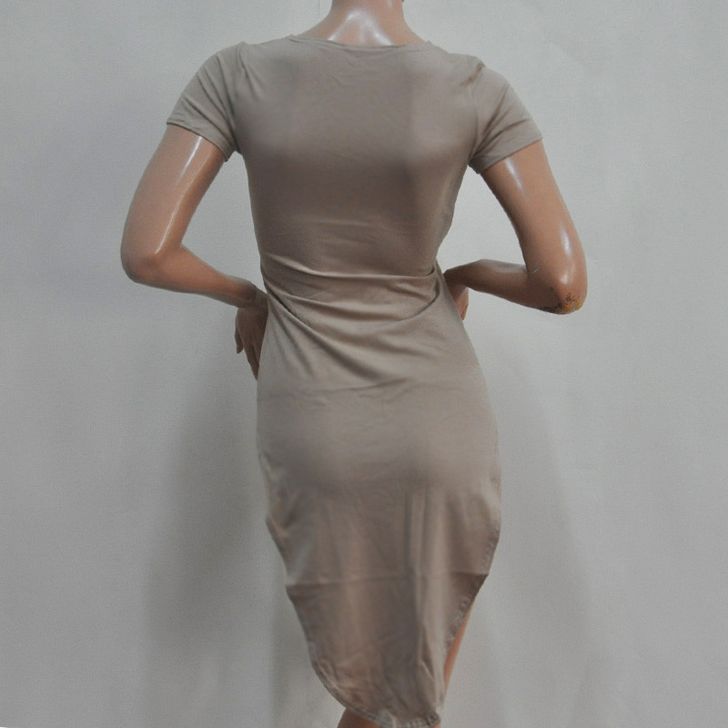 Brown Jumperskirt Evening Party SLING Short Sleeve Cotton 0-Neck Dress