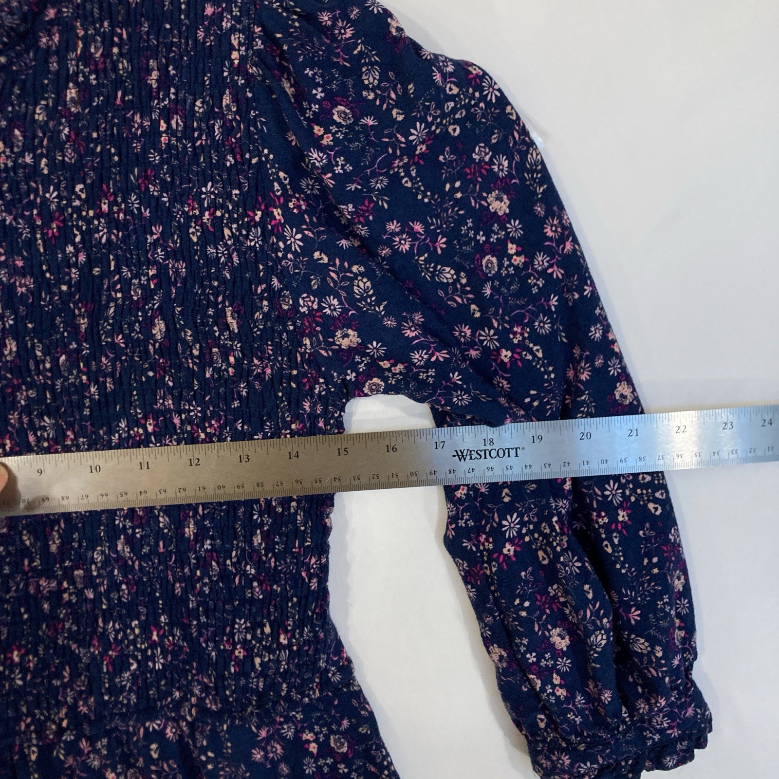 Penelope Rose Drop Waist Prairie Cottage Ditsy Floral Smocked Navy Dress Women S