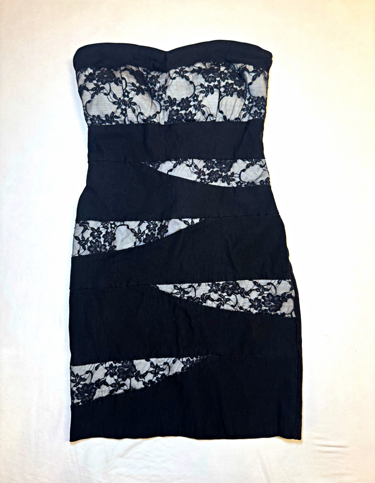 Body Central Black Strapless Bodycon Lace Mini Dress