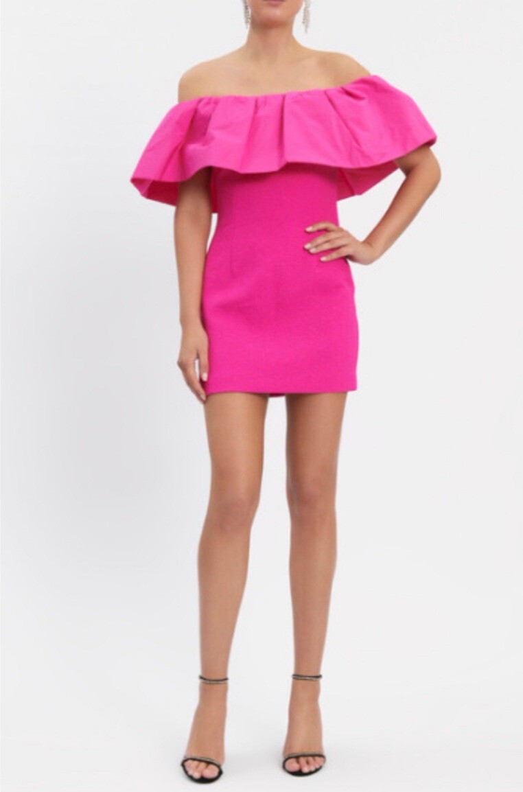 REBECCA VALLANCE Cecily Off the Shoulder pink mini dress – US4