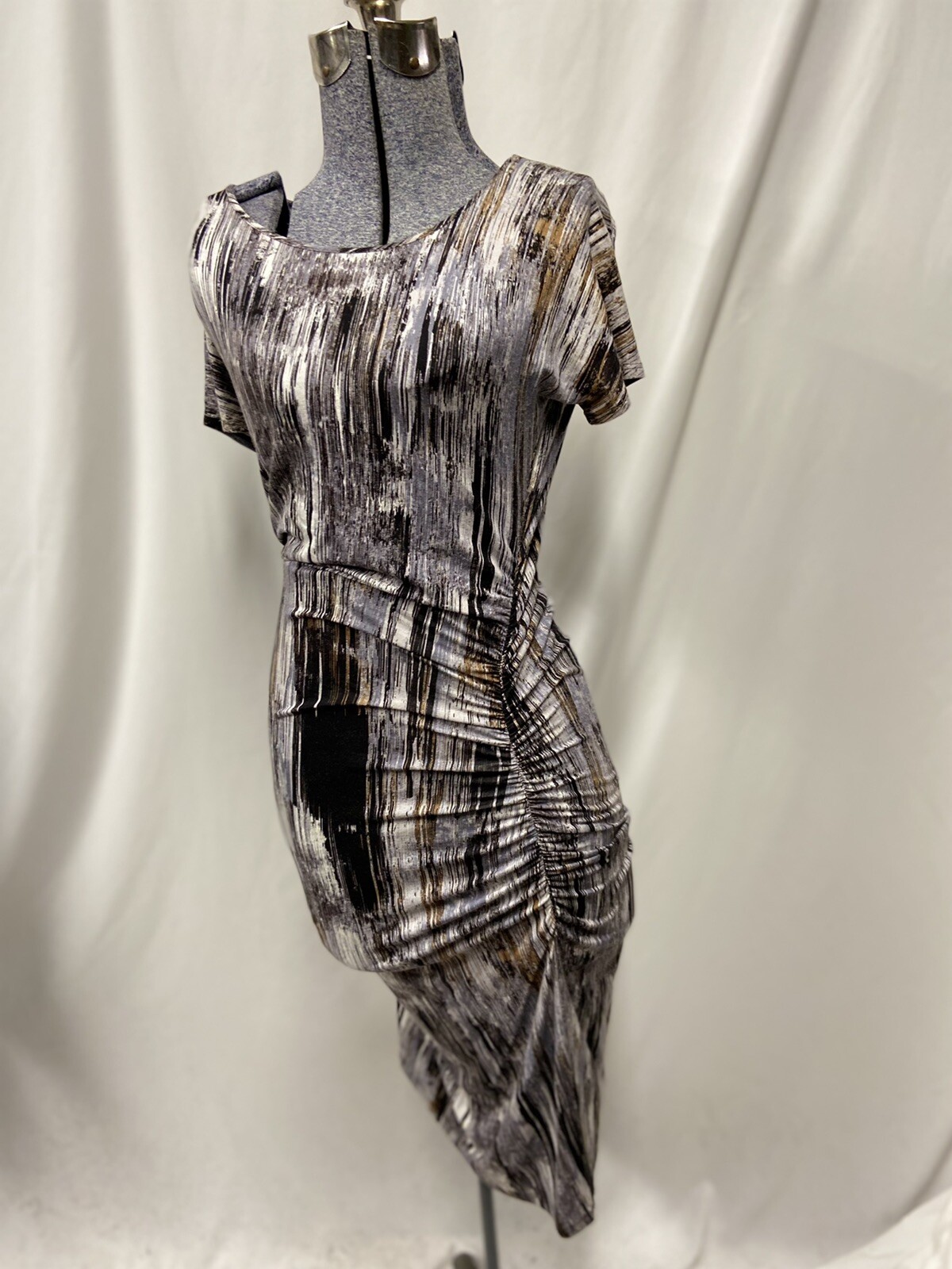 Halston Heritage Dress Size S Small Ruched BodyCon Stretch Abstract Slimming HH