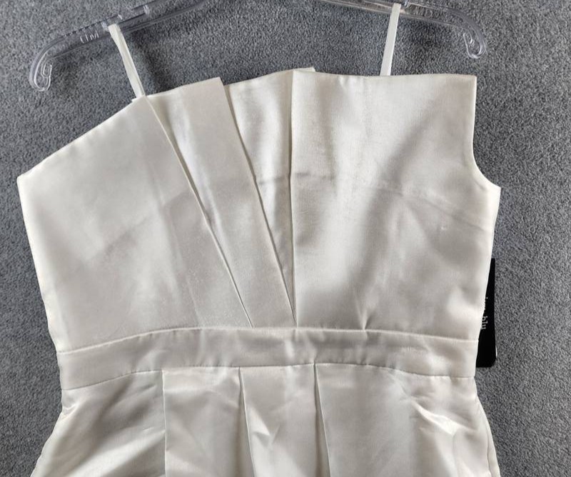 Ivy + Blu Pleated Bustier Peplum Mini Dress Women’s 12 Ivory Back Zip Closure