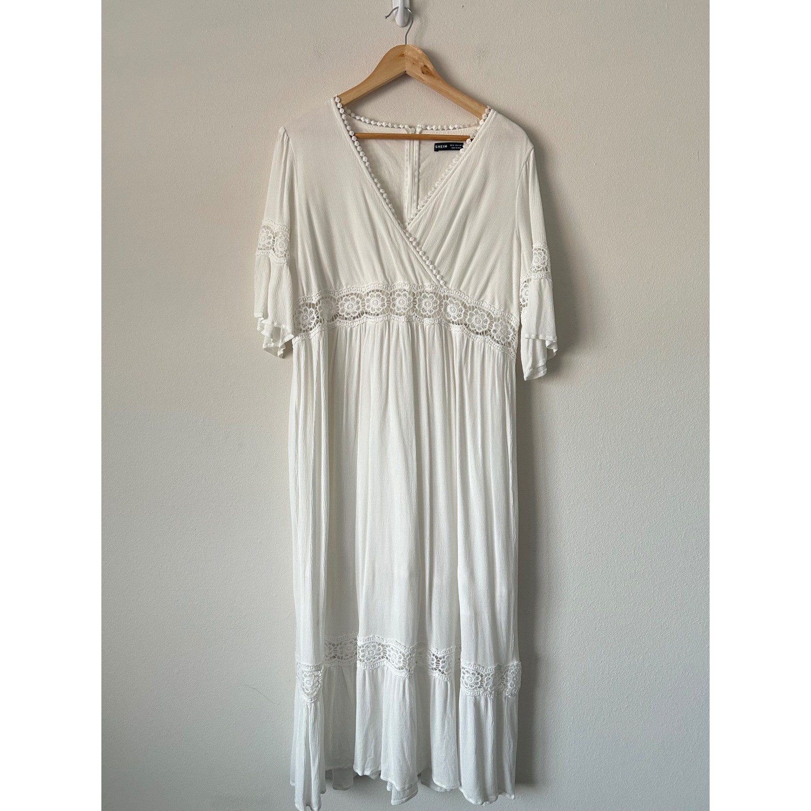 Maternity Baby Shower White Dress Boho Crochet Lace Cottagecore Coastal Midi XL