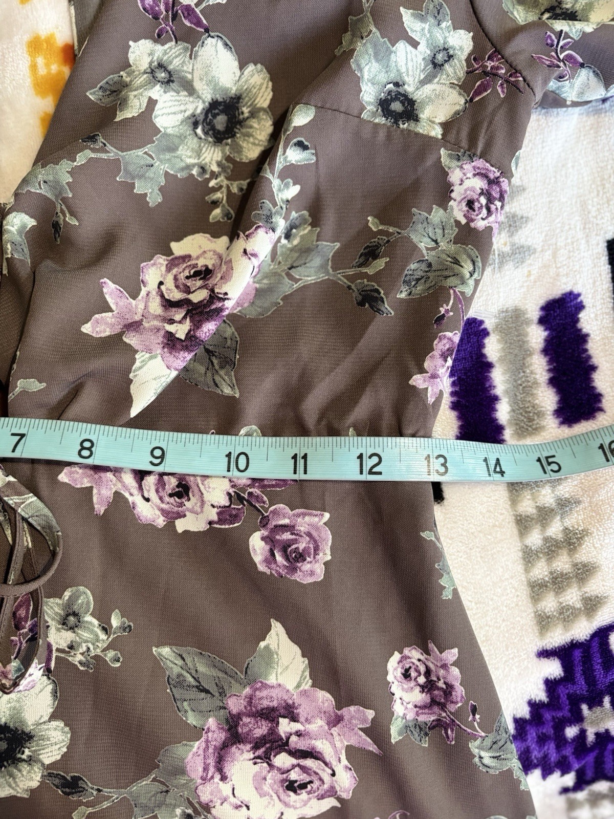 Storia Floral Gray/Purple Deep V Tie Chiffon Tie 3/4 Sleeve Midi Dress Size S