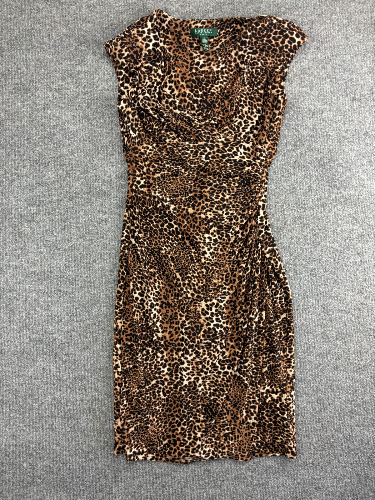 Lauren Ralph Lauren Dress Women’s 2 Leopard Print Sleeveless Ruched Evening